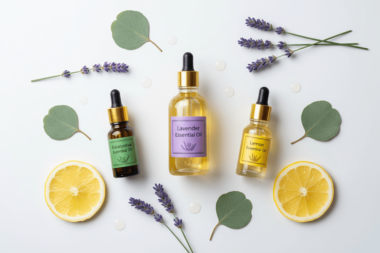 Coffret 3 Huiles Essentielles Bio - Lavande, Eucalyptus, Citron | 10ml chacune - Home Chic Choc