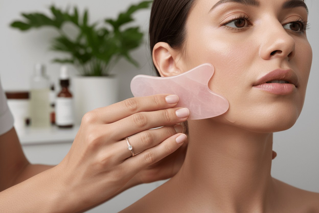 Rouleau de Jade Facial + Gua Sha - Massage Anti - Âge & Drainage Lymphatique - Home Chic Choc